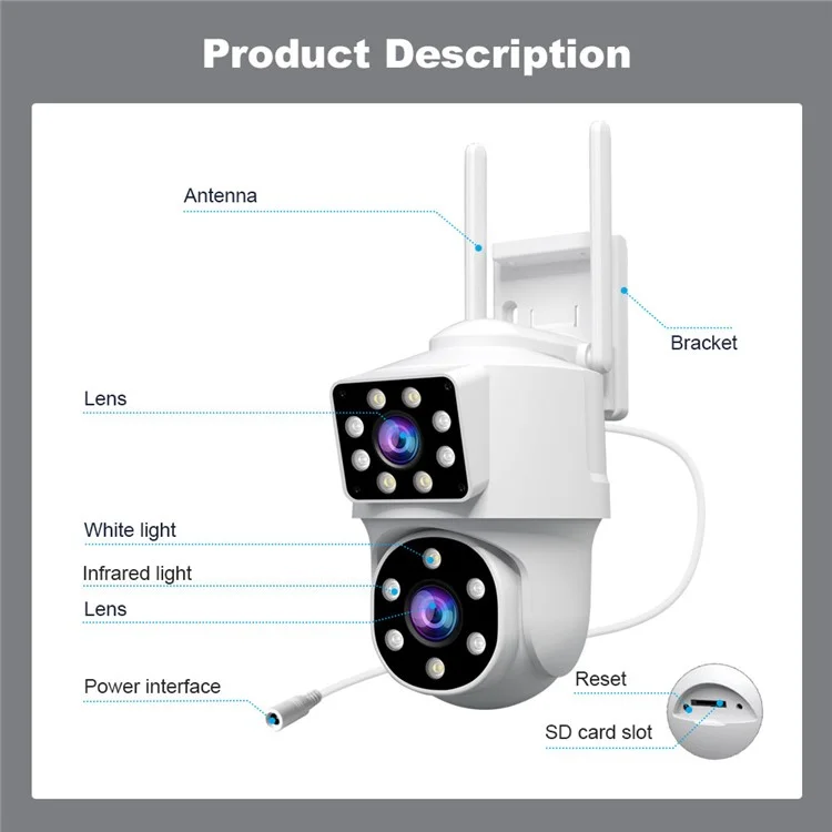 SRIHOME SH063 2MP+2MP Dual Lens HD Camera Humanoid Tracking Two-Way Audio WiFi Security Camera - US Plug