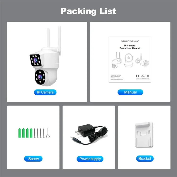 SRIHOME SH063 2MP+2MP Dual Lens HD Camera Humanoid Tracking Two-Way Audio WiFi Security Camera - US Plug
