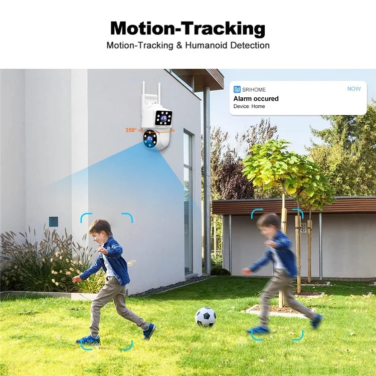 SRIHOME SH063 2MP+2MP Dual Lens HD Camera Humanoid Tracking Two-Way Audio WiFi Security Camera - US Plug