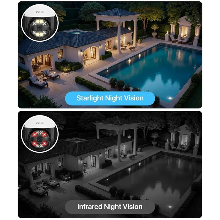 ZOSI C2893W 3MP HD Camera Humanoid Tracking Two-Way Talk APP Monitoring Outdoor Indoor Security Camera - US Plug