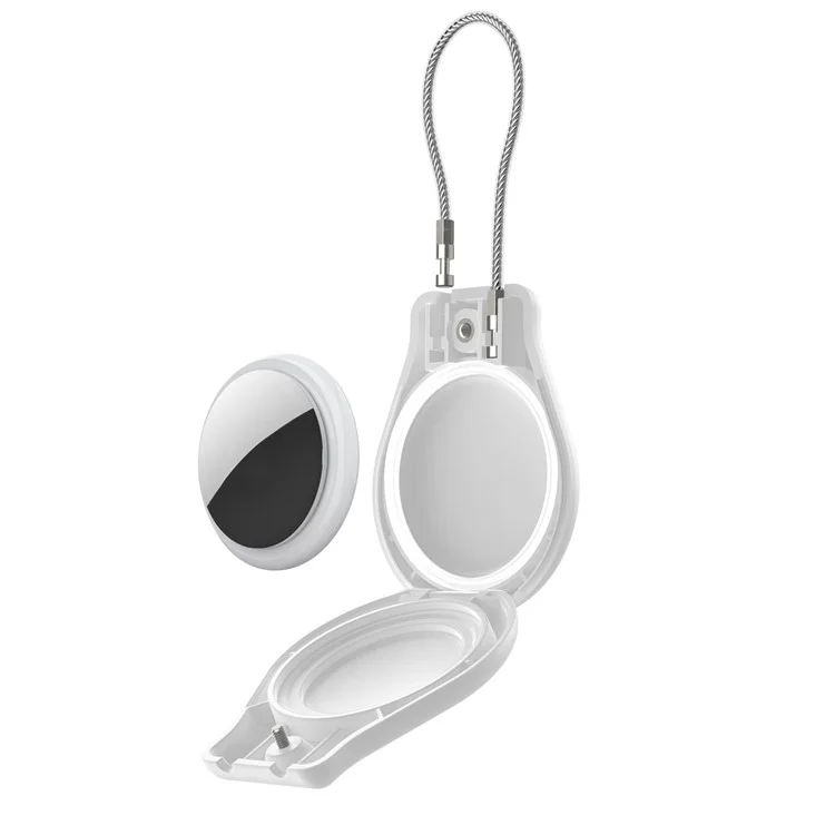CP22 For Apple AirTag Case Bluetooth-compatible Locator Waterproof PC Protective Cover with Metal Strap - White