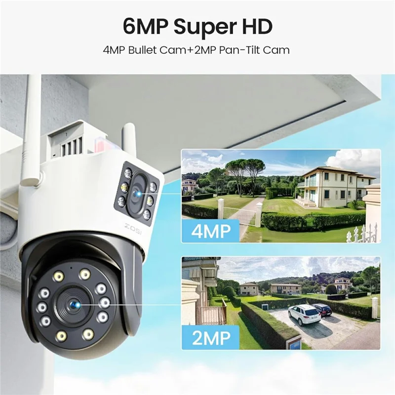 ZOSI C298SE 6MP Dual Lens HD WiFi Camera Humanoid Tracking Two-Way Audio Security Camera - AU Plug