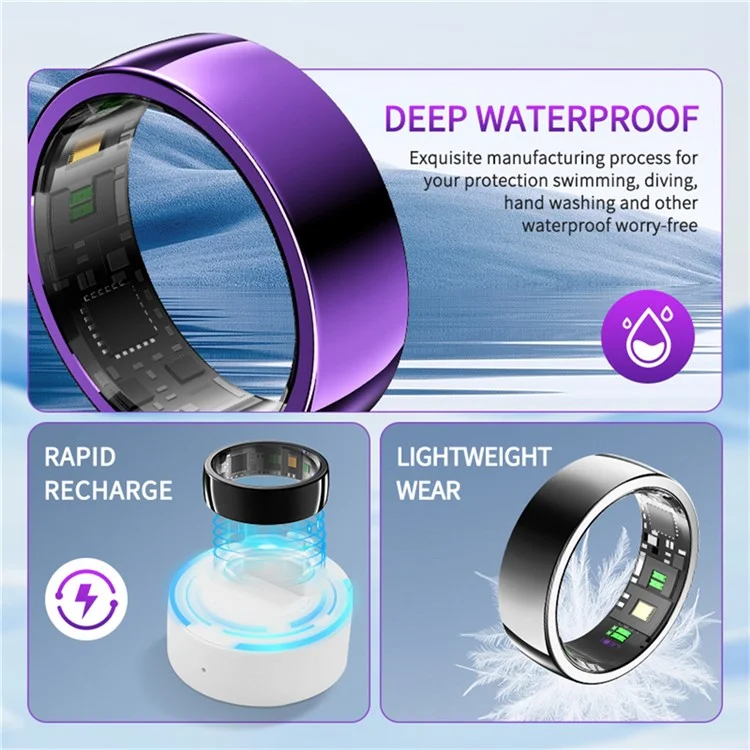 PX01 Bluetooth Sleep Health Monitoramento de Saúde Smart Ring Multifunction Tow Ring Com Base de Carregamento - Prata / Tamanho 7