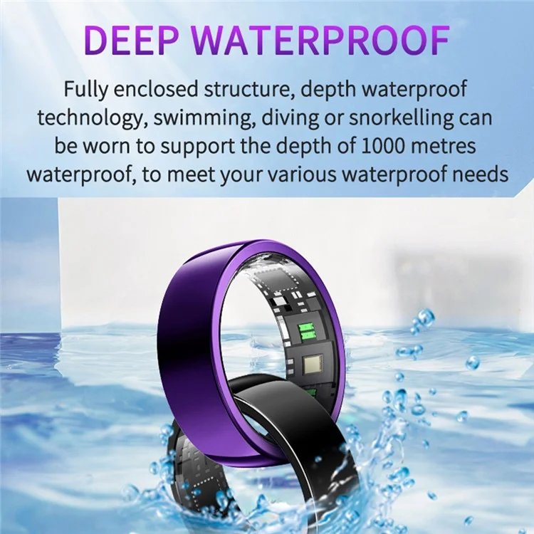 PX01 Bluetooth-compatible Sleep Health Monitoring Smart Ring Multifunction Finger Ring with Charging Base - Purple / Size 11
