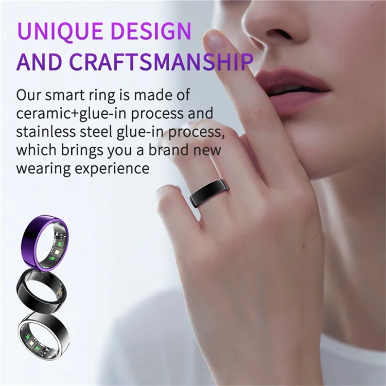 PX01 Bluetooth-compatible Sleep Health Monitoring Smart Ring Multifunction Finger Ring with Charging Base - Purple / Size 11