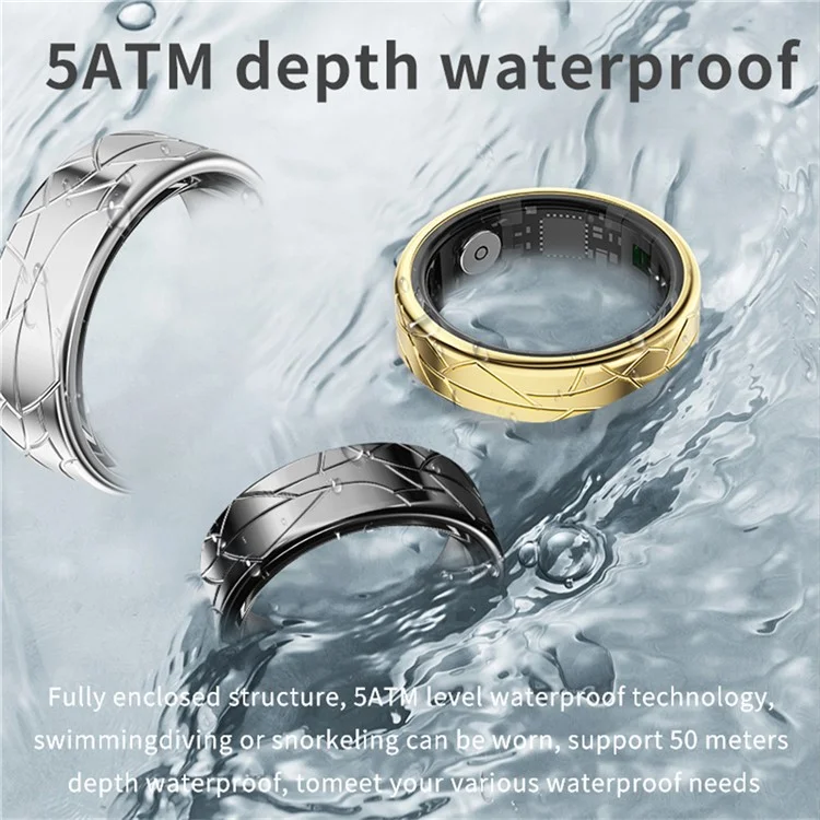PX02 Crack Design Multifuction Shealt Seaking Smart Ring Avec Câble de Chargement Magnétique - Argent / Taille 7