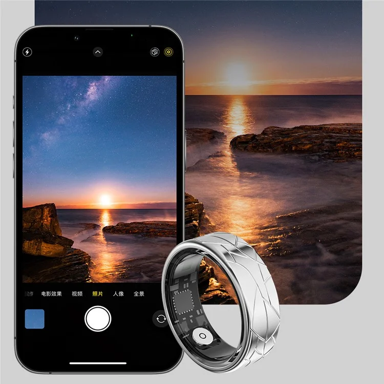 PX02 Crack Design Multifuction Shealt Seaking Smart Ring Avec Câble de Chargement Magnétique - Argent / Taille 7