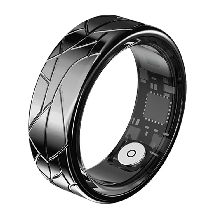 PX02 Crack Design Multi-function Health Monitoring Smart Ring with Magnetic Charging Cable - Black / Size 8