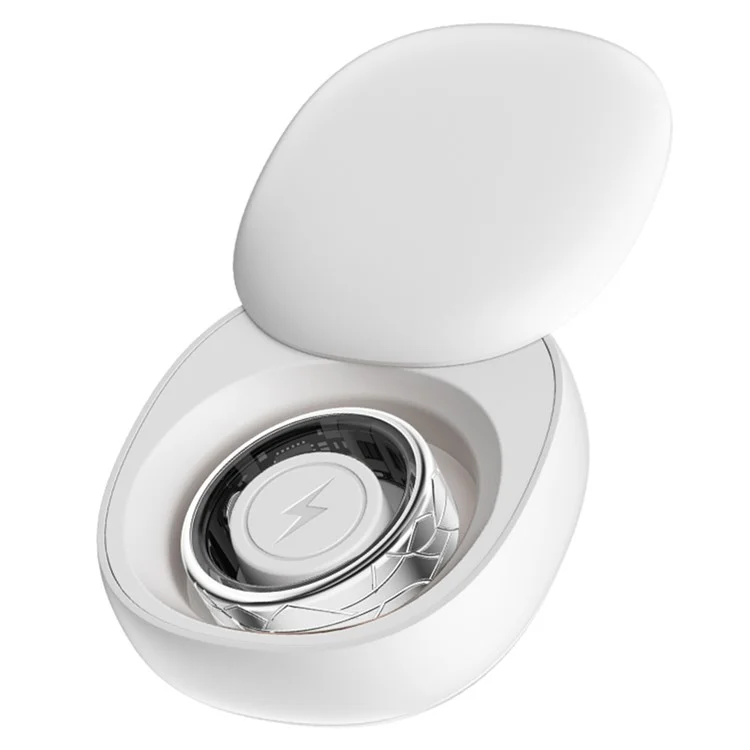 PX02 Crack Design Multi-Function Health Monitoring Smart Ring with Charging Case - Silver / Size 7