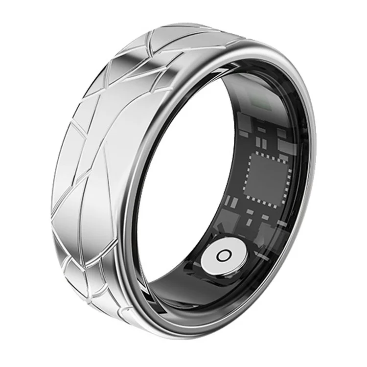 PX02 Crack Design Multi-Function Health Monitoring Smart Ring with Charging Case - Silver / Size 7