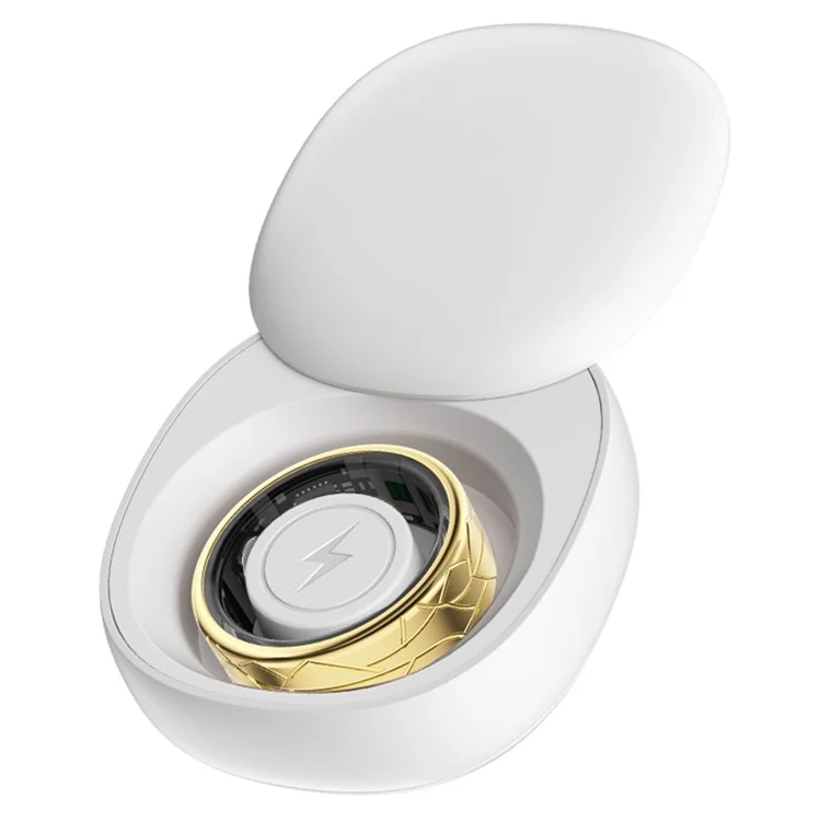 PX02 Crack Design Multi-Function Health Monitoring Smart Ring with Charging Case - Gold / Size 8