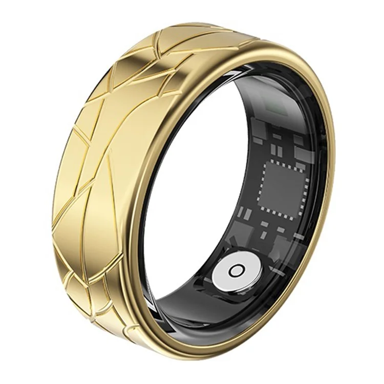 PX02 Crack Design Multi-Function Health Monitoring Smart Ring with Charging Case - Gold / Size 8