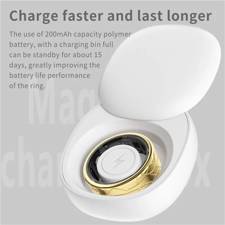 PX02 Crack Design Multi-Function Health Monitoring Smart Ring with Charging Case - Gold / Size 8