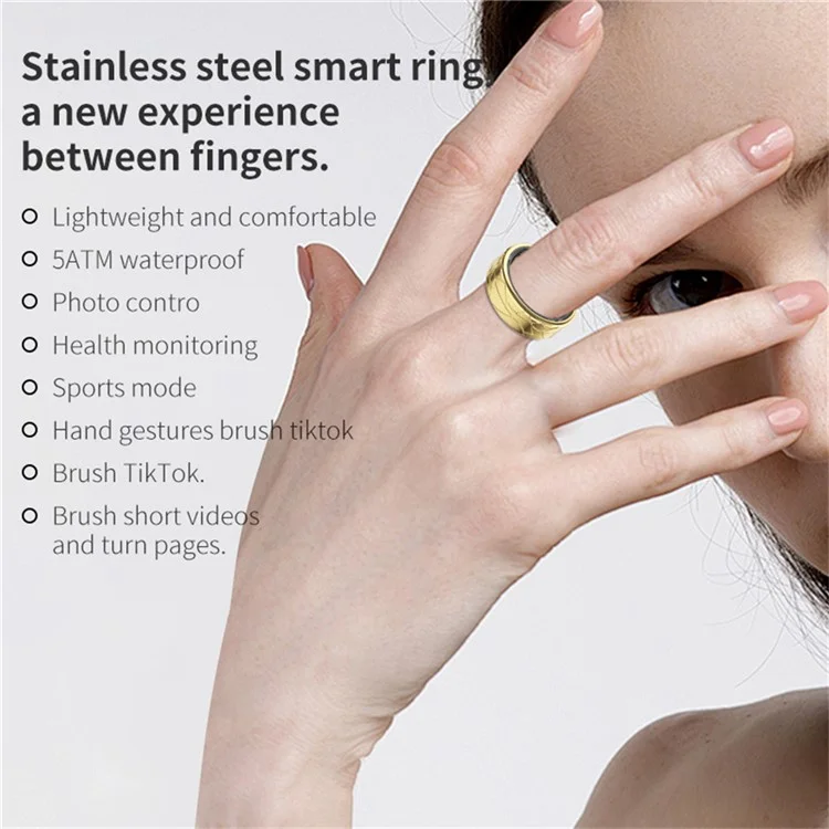 PX02 Crack Design Multi-Function Health Monitoring Smart Ring with Charging Case - Gold / Size 8