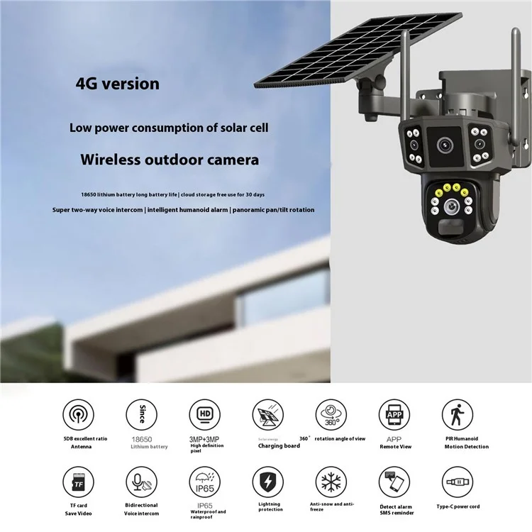 Q38 4g-version Outdoor HD Nacht Vision Security Camera Zwei-wege-audio-multi-screen-solarkamera