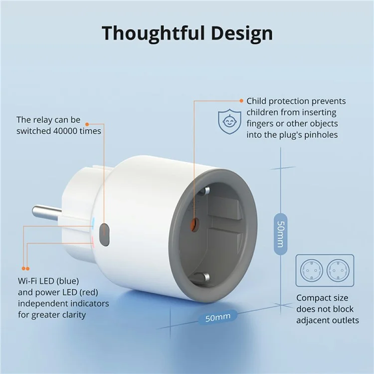 SONOFF S60TPF iPlug WiFi Smart Plug Home Appliances Control Plug, Type E / F