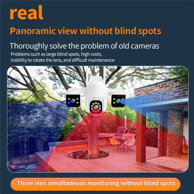 PC288-B3Y10-2MP Three-Screen WiFi Surveillance Camera Panoramic Rotation Night Vision HD Waterproof Camera (Without Memory Card) - US Plug