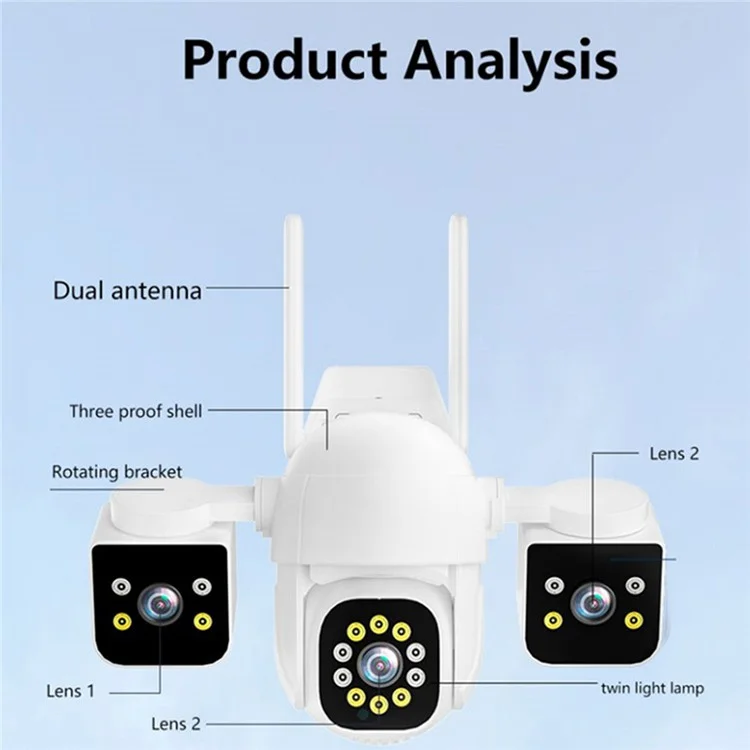 PC288-B3Y10-2MP Three-Screen WiFi Surveillance Camera Panoramic Rotation Night Vision HD Waterproof Camera with 64G TF Card - US Plug