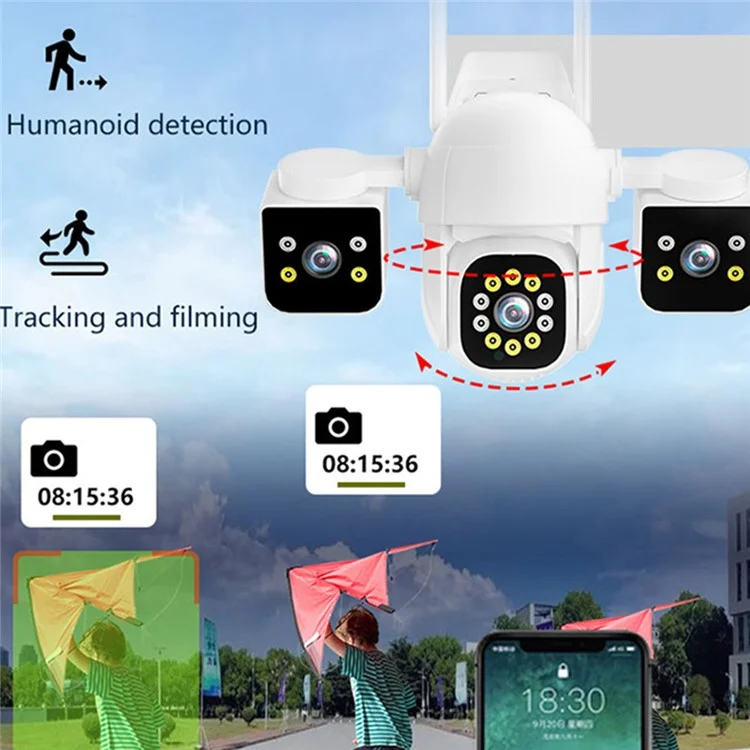PC288-B3Y10-2MP Three-Screen WiFi Surveillance Camera Panoramic Rotation Night Vision HD Waterproof Camera with 64G TF Card - US Plug