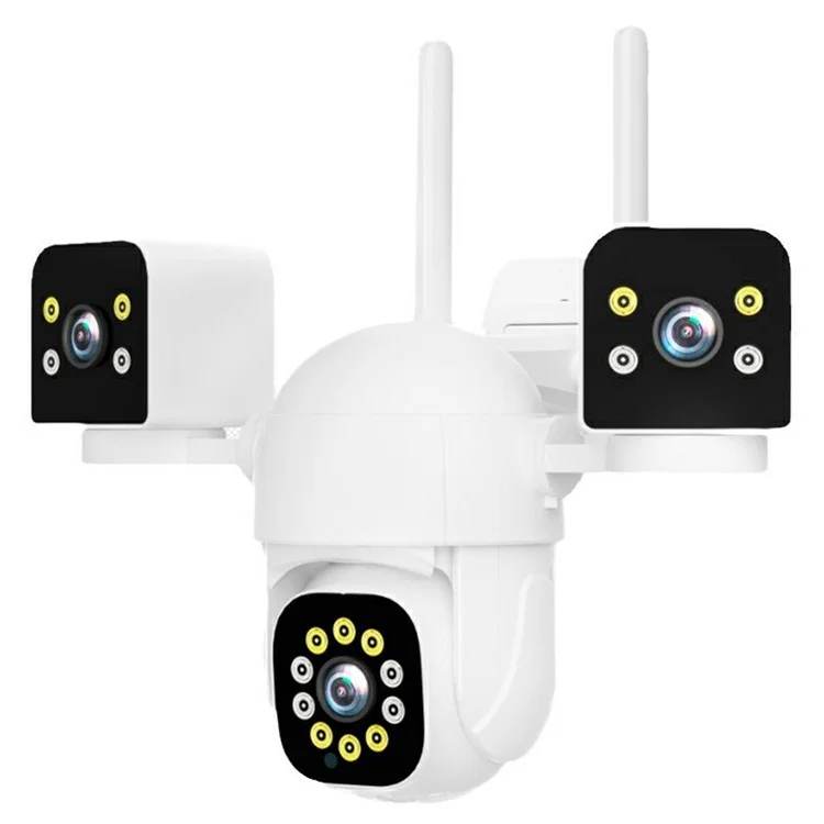 PC288-B3Y10-2MP Three-Screen WiFi Surveillance Camera Panoramic Rotation Night Vision HD Waterproof Camera with 128G TF Card - US Plug