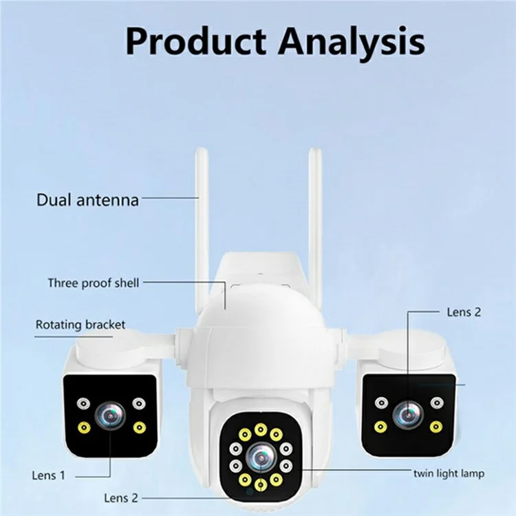 PC288-B3Y10-2MP Three-Screen WiFi Surveillance Camera Panoramic Rotation Night Vision HD Waterproof Camera with 128G TF Card - US Plug