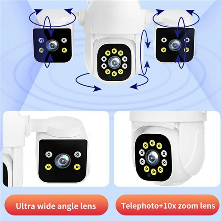 PC288-B3Y10-2MP Three-Screen WiFi Surveillance Camera Panoramic Rotation Night Vision HD Waterproof Camera with 128G TF Card - US Plug
