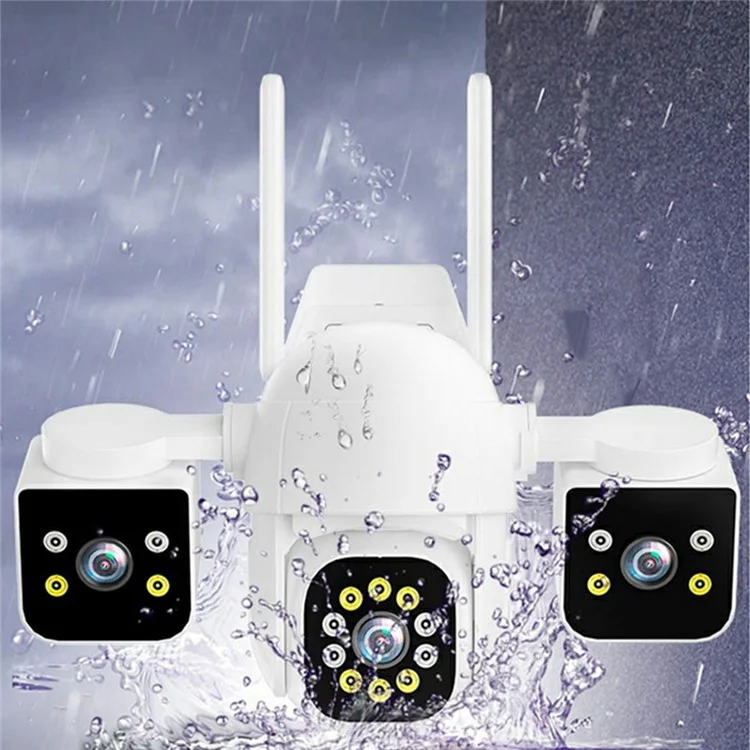 PC288-B3Y10-2MP Three-Screen WiFi Surveillance Camera Panoramic Rotation Night Vision HD Waterproof Camera with 128G TF Card - US Plug