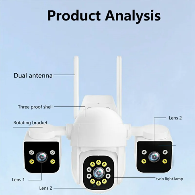 PC288-B3Y10-2MP Three-Screen WiFi Surveillance Camera Panoramic Rotation Night Vision HD Waterproof Camera with 128G TF Card - AU Plug