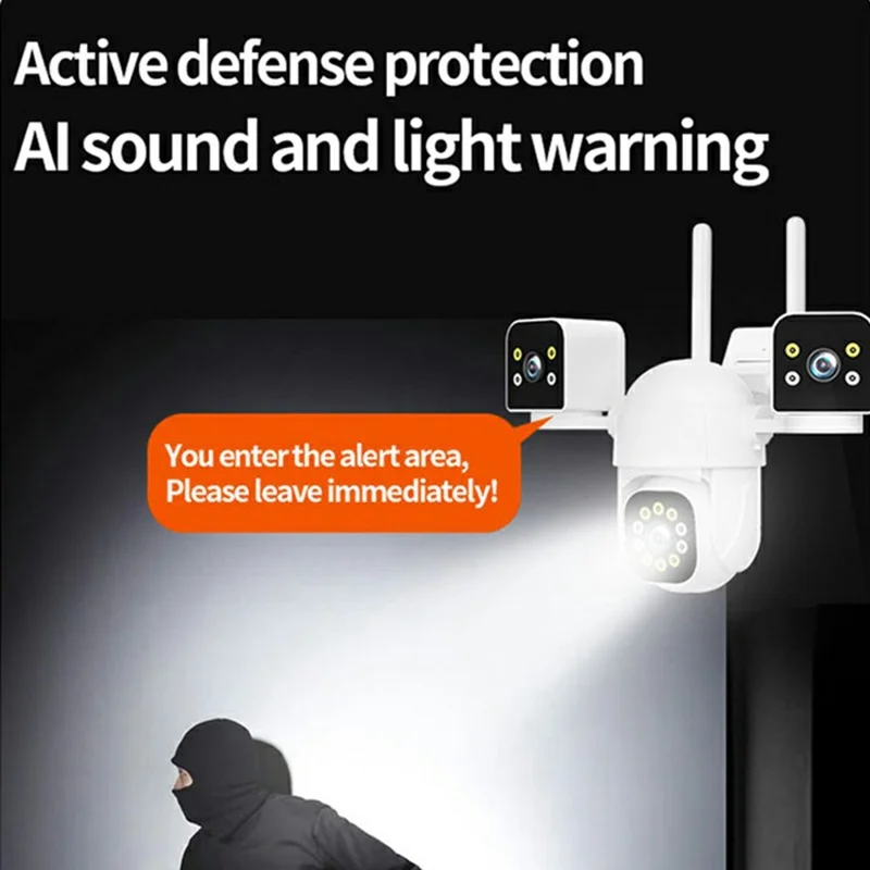 PC288-B3Y10-2MP Three-Screen WiFi Surveillance Camera Panoramic Rotation Night Vision HD Waterproof Camera with 128G TF Card - AU Plug