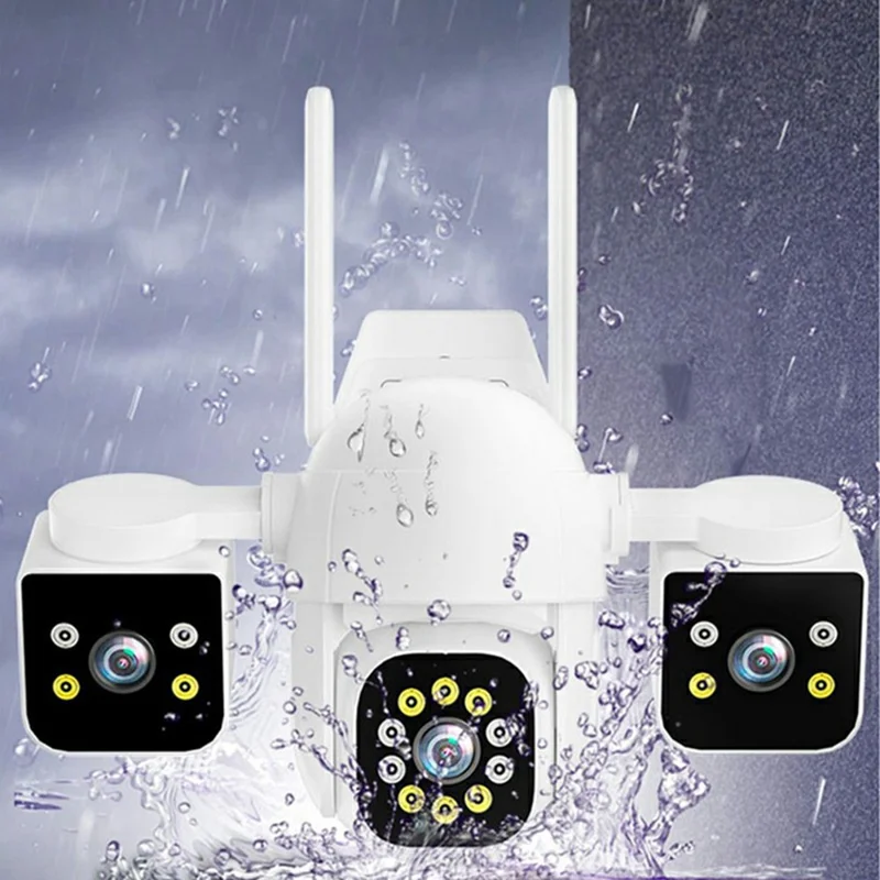 PC288-B3Y10-2MP Three-Screen WiFi Surveillance Camera Panoramic Rotation Night Vision HD Waterproof Camera with 128G TF Card - AU Plug