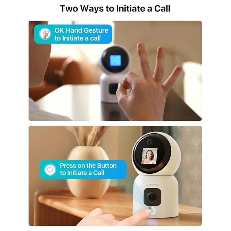ZOSI C528M 6MP Smart Security Camera Home Surveillance Dual-Lens Monitor with Screen - US Plug