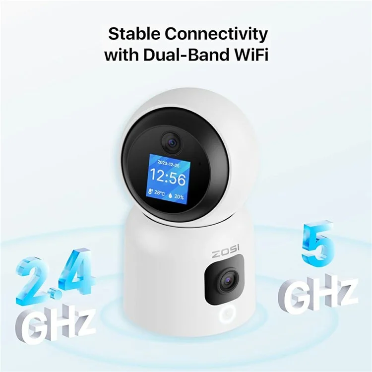 ZOSI C528M 6MP Smart Security Camera Home Surveillance Dual-Lens Monitor with Screen - US Plug