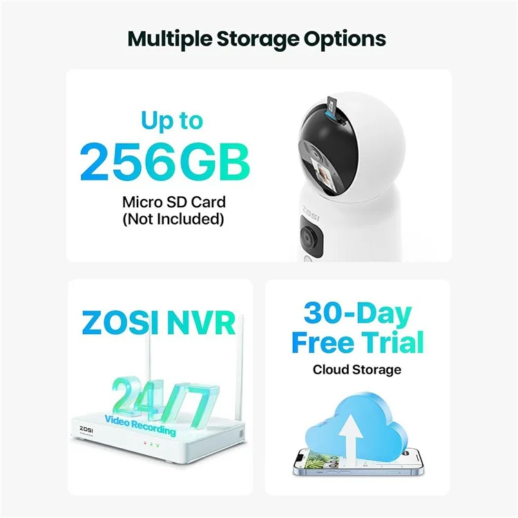 ZOSI C528M 6MP Smart Security Camera Home Surveillance Dual-Lens Monitor with Screen - US Plug