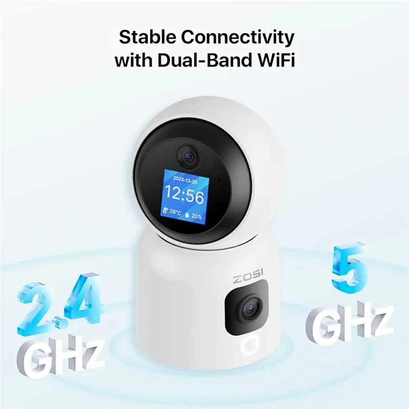 ZOSI C528M 6MP Smart Security Camera Home Surveillance Dual-Lens Monitor with Screen - EU Plug