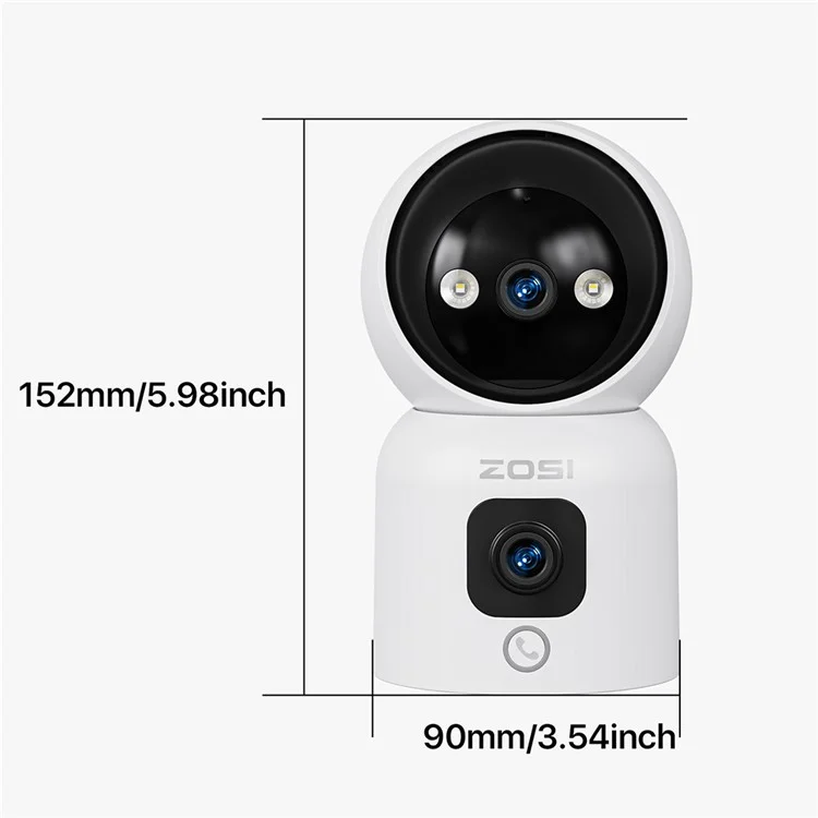 ZOSI C528D 4MP Smart Camera Dual Lens Monitor HD Night Vision Two-Way Audio Surveillance Camera - US Plug