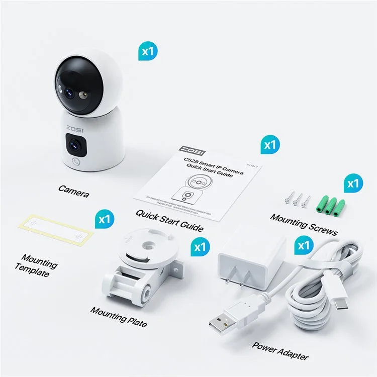 ZOSI C528D 4MP Smart Camera Dual Lens Monitor HD Night Vision Two-Way Audio Surveillance Camera - US Plug