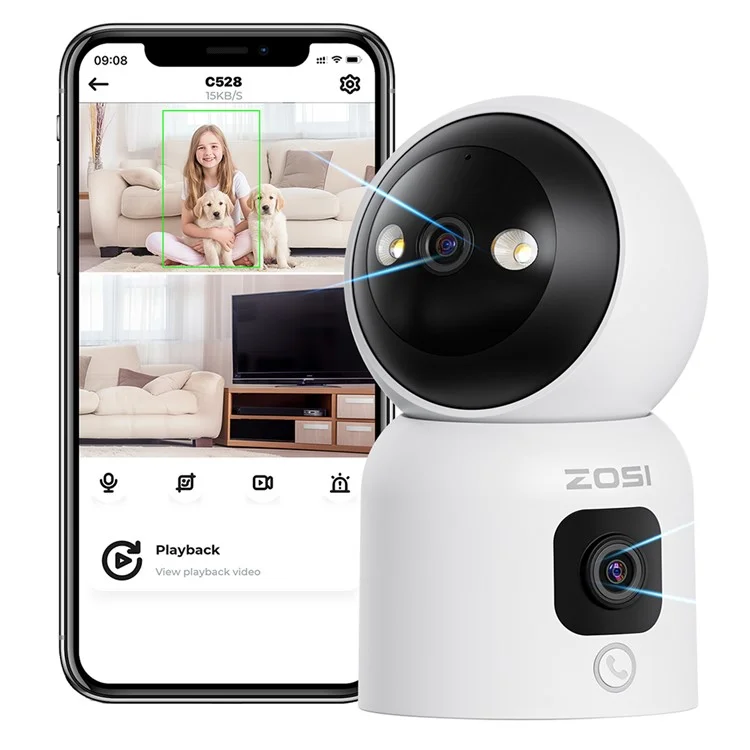 ZOSI C528D 4MP Smart Camera Dual Lens Monitor HD Night Vision Two-Way Audio Surveillance Camera - US Plug