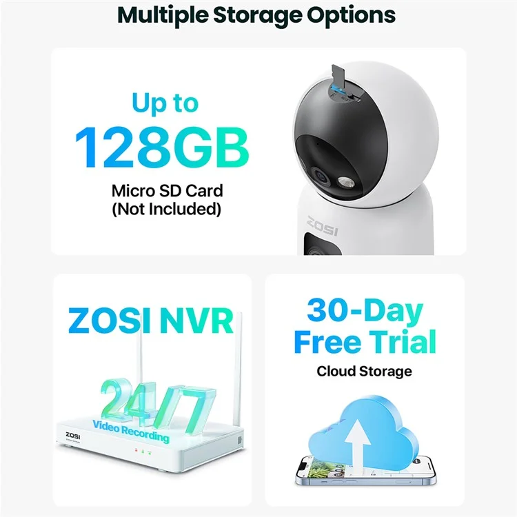 ZOSI C528D 4MP Smart Camera Dual Lens Monitor HD Night Vision Two-Way Audio Surveillance Camera - US Plug