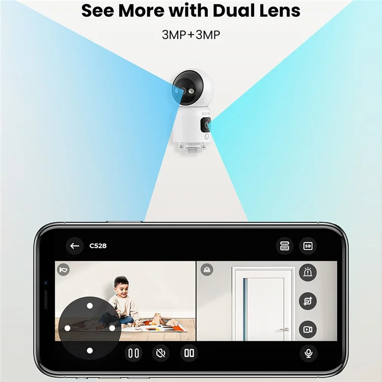 ZOSI C528D 4MP Smart Camera Dual Lens Monitor HD Night Vision Two-Way Audio Surveillance Camera - US Plug