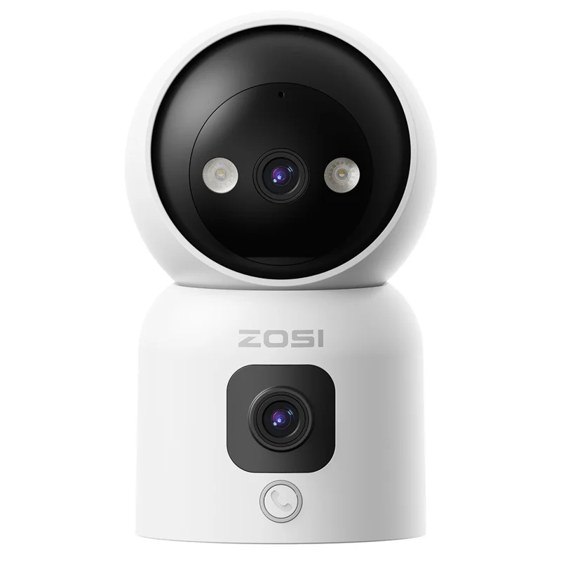 Cámara inteligente ZOSI C528D de doble lente de 6MP, monitor HD, visión nocturna, audio bidireccional y cámara de vigilancia - Enchufe EE. UU.