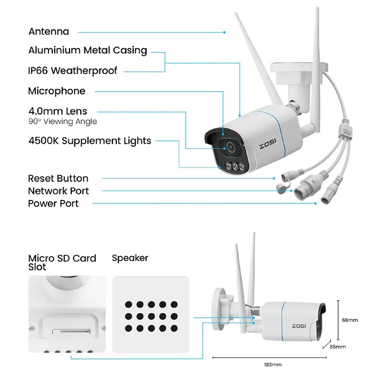 ZOSI C186A Flagship Version Security Camera Two-Way Voice 5MP HD Surveillance Monitor Camera - US Plug