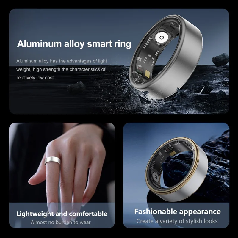 SR06 Aluminum Alloy Smart Ring Bluetooth-compatible Finger Health Tracker With Charging Case - Black  /  17.4mm Inner Dia
