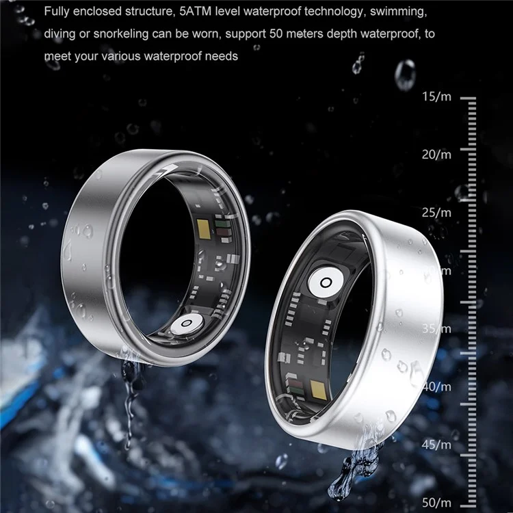 SR06 Aluminum Alloy Smart Ring Bluetooth-compatible Finger Health Tracker With Charging Case - Black  /  17.4mm Inner Dia