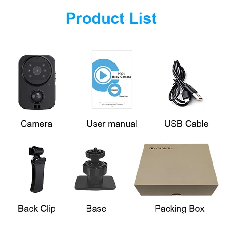 Caméra de surveillance HD étanche PD01 avec détecteur de mouvement pour la sécurité à domicile et à l'extérieur