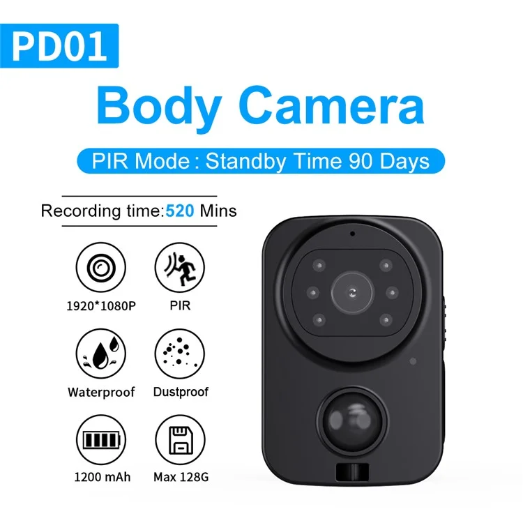 Caméra de surveillance HD étanche PD01 avec détecteur de mouvement pour la sécurité à domicile et à l'extérieur