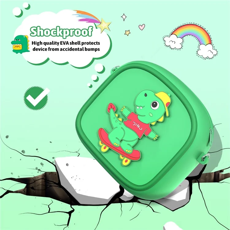 Funda de Transporte con Diseño de Animal de Dibujos Animados para Cámara Infantil, Bolso de Silicona con Bandolera y 5 Rollos de Papel Térmico - Verde