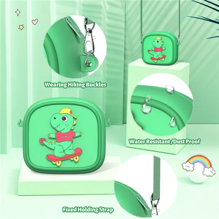 Funda de Transporte con Diseño de Animal de Dibujos Animados para Cámara Infantil, Bolso de Silicona con Bandolera y 5 Rollos de Papel Térmico - Verde