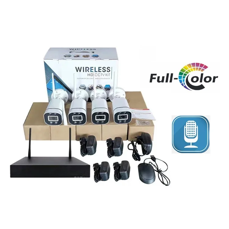 2MP 2K 4-Kanal NVR HD CCTV Set mit Fernsprech-Funktion, Vollfarben-Nachtsicht, WiFi Überwachungskamera System - US Stecker