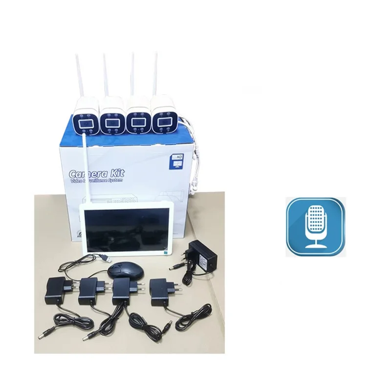 2MP 4CH NVR HD CCTV Kit Full Color Night Vision Two Way Audio Wireless WiFi Security Camera System - EU Plug