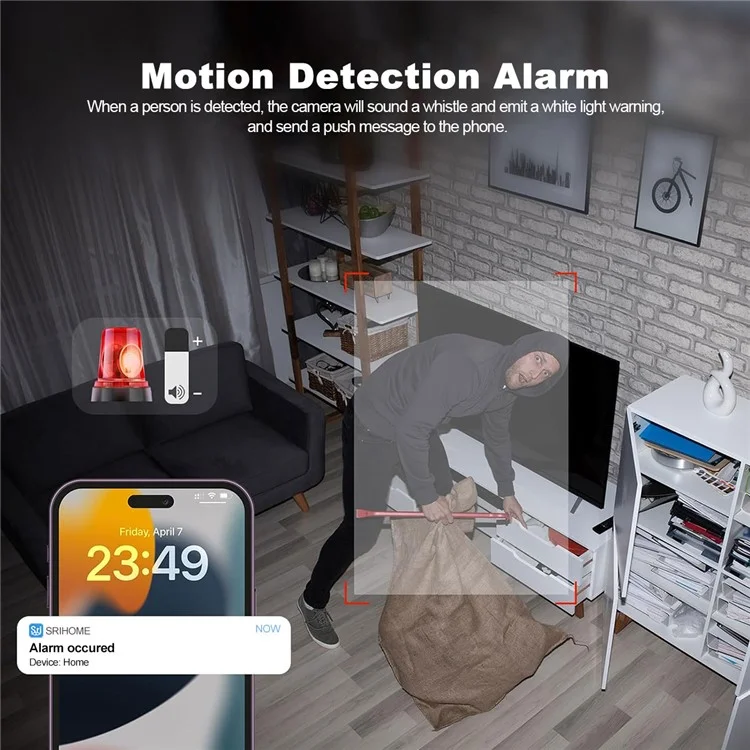 SRIHOME SH064 8MP Indoor-Sicherheitskamera mit Personenverfolgung, Babyüberwachung, Weinenerkennung, WLAN-IP-Kamera - EU-Stecker
